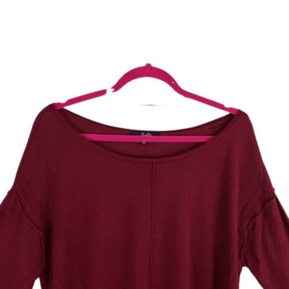 Leighton Burgundy Sweater Oversized Baggy Side Slits Scoop Neck Soft Size Large - Picture 6 of 11